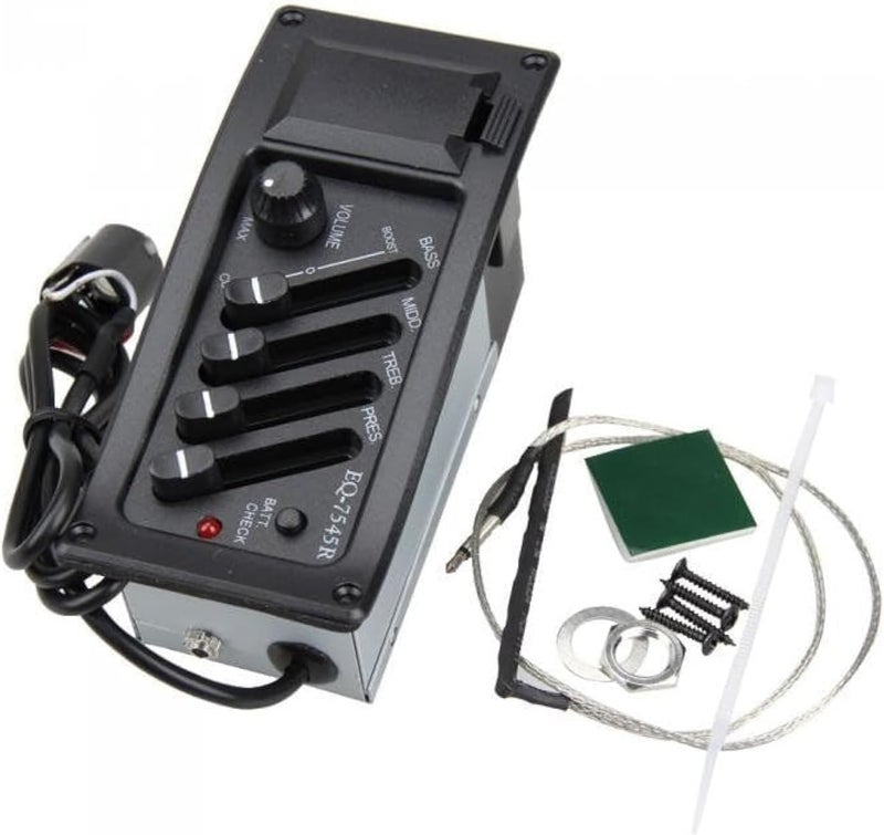TUOREN Acoustic Guitar Preamp Pickup Tuner 4 Band EQ-7545R Equalizer Pickup Tuner Piezo Pickup Set - Image 1