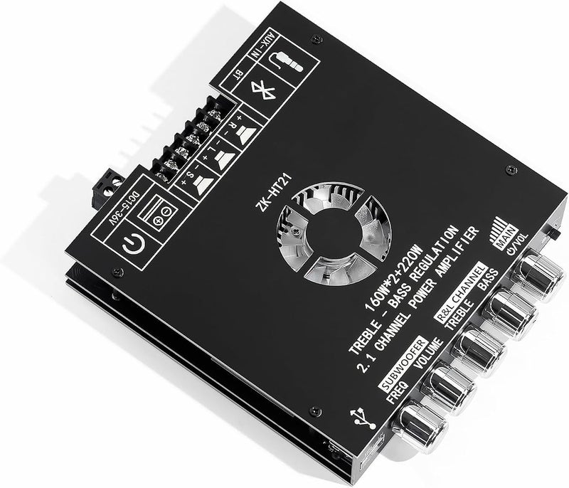 CUQI ZK-HT21 Bluetooth Amplifier Board 2.1 Channel Subwoofer 160W+160W+220W Bluetooth 5.0 Amplifier with Treble and Bass Control for DIY Speakers - Image 1