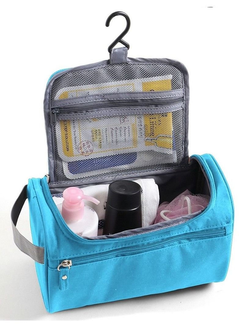 Men Women Travel Wash Bag Toiletry Organizer Pouch Shaving Cosmetic Make Up Case Blue - Image 2