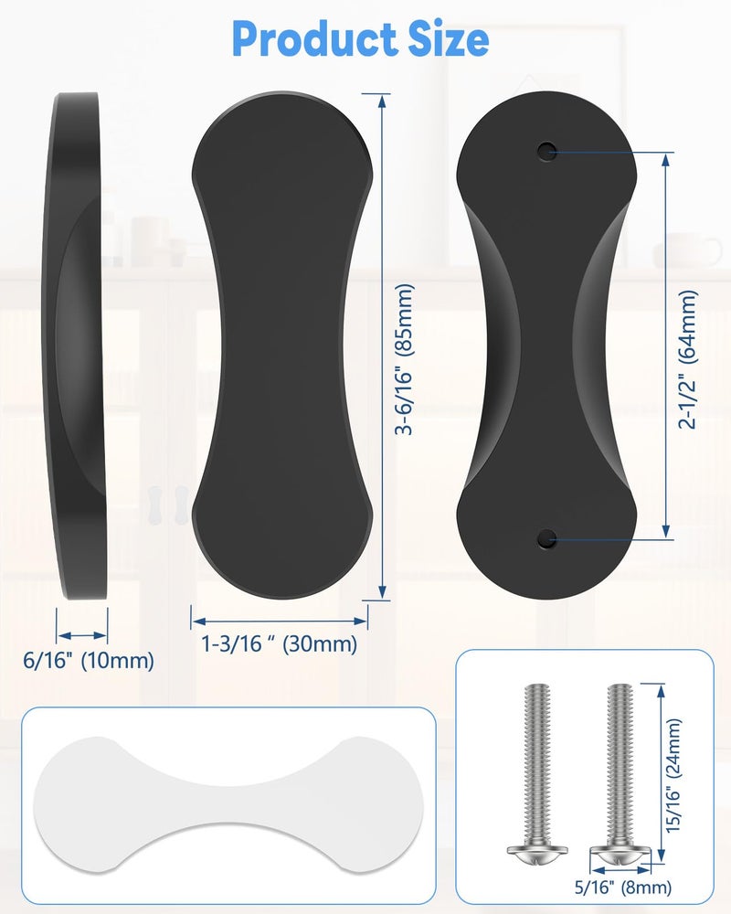 Mebantoo 8 Pack Adhesive Cabinet Handles, 3 Inch Self-Stick Knobs, Barn Door & Finger Pulls For Closets, Sliding Shower Glass Doors, Wardrobes, Drawers, Windows (8, Black) - Image 5