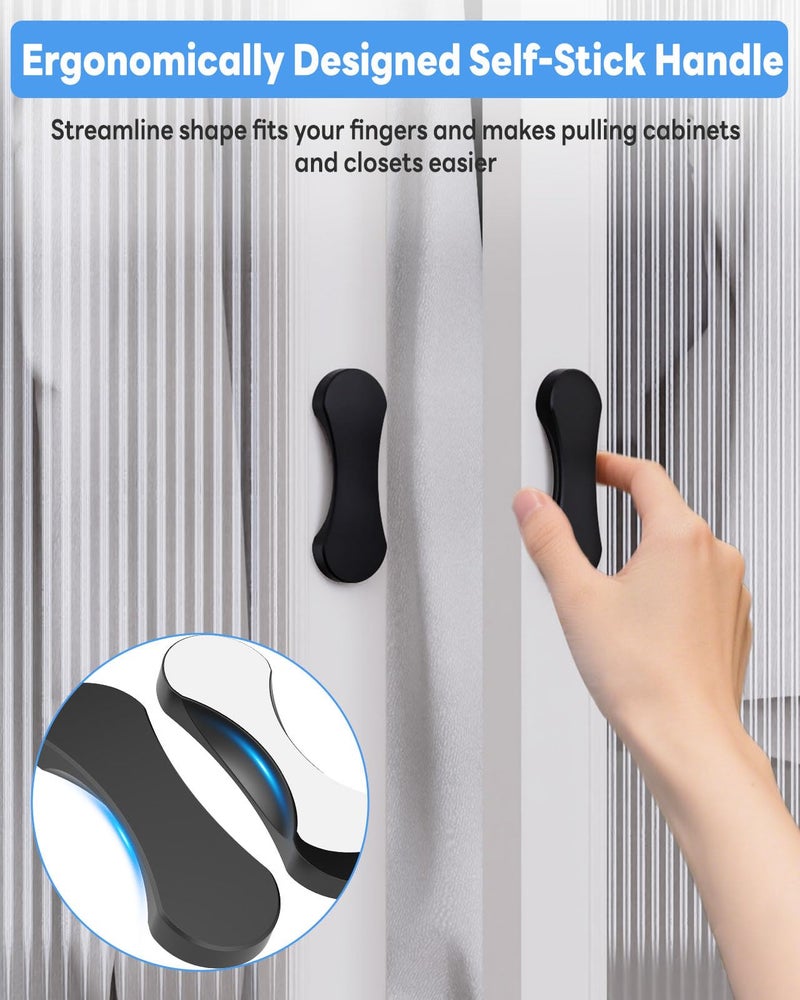 Mebantoo 8 Pack Adhesive Cabinet Handles, 3 Inch Self-Stick Knobs, Barn Door & Finger Pulls For Closets, Sliding Shower Glass Doors, Wardrobes, Drawers, Windows (8, Black) - Image 3