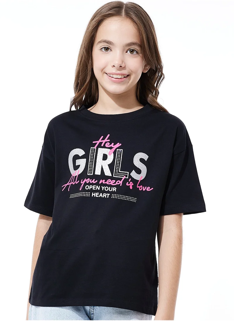 فكتور اند جين Girls Oversized Casual T-shirt - Black