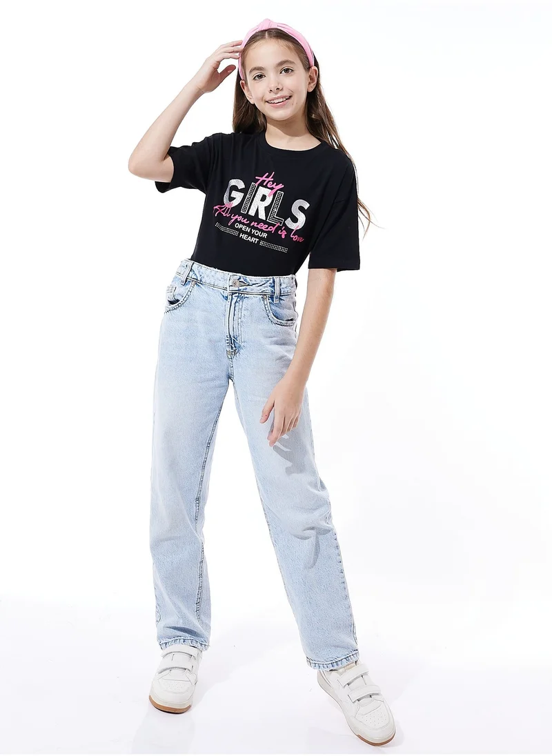victor and jane Girls Oversized Casual T-shirt - Black