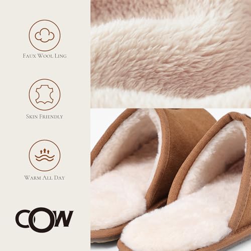 OOW Mens Slippers Genuine Suede House Slippers for Men Cozy Fuzzy Memory Foam Shoes Outdoor Non-Slip Fall Winter Footwear Chestnut Size 10 - Image 4