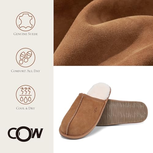 OOW Mens Slippers Genuine Suede House Slippers for Men Cozy Fuzzy Memory Foam Shoes Outdoor Non-Slip Fall Winter Footwear Chestnut Size 10 - Image 3