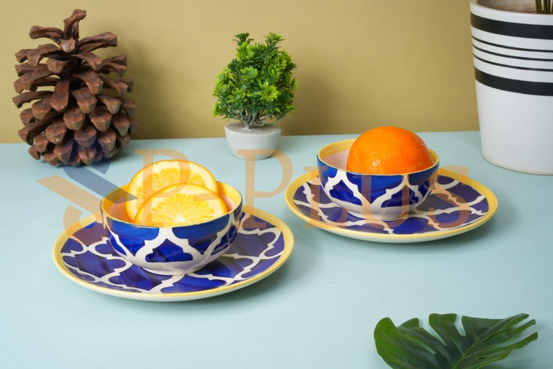 P Plus Fire Ceramic Dessert Plate and Cereal Bowl Set, Unbreakable Dinnerware Set for Party, Bpa Free, Set of 2 Plates (8 Inch) with Set of 2 Bowls (200 Ml 10 Cm), Dishwasher & Microwave Safe (Blue) - Image 5