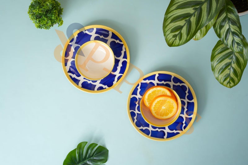 P Plus Fire Ceramic Dessert Plate and Cereal Bowl Set, Unbreakable Dinnerware Set for Party, Bpa Free, Set of 2 Plates (8 Inch) with Set of 2 Bowls (200 Ml 10 Cm), Dishwasher & Microwave Safe (Blue) - Image 4