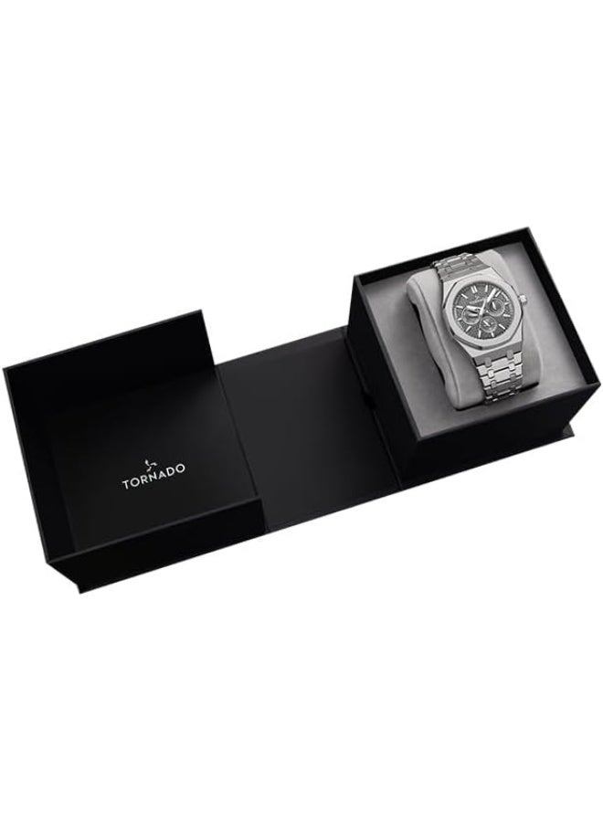 Tornado Aurora Men's Miyota 6P29 Movement Watch, Multi Function Display and Stainless Steel Brushed Bracelet Strap - T23104-SBSX, Silver - Image 5