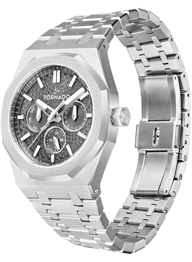 Tornado Aurora Men's Miyota 6P29 Movement Watch, Multi Function Display and Stainless Steel Brushed Bracelet Strap - T23104-SBSX, Silver - Image 3