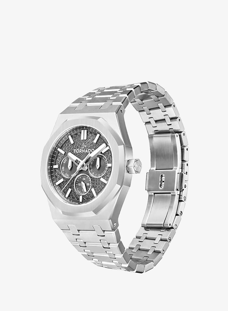 TORNADO Men's  Solid Stainless Steel,Integrated bracelet with brushed finish Multi Function Watch T23104-SBSX - 41mm mm - Image 3