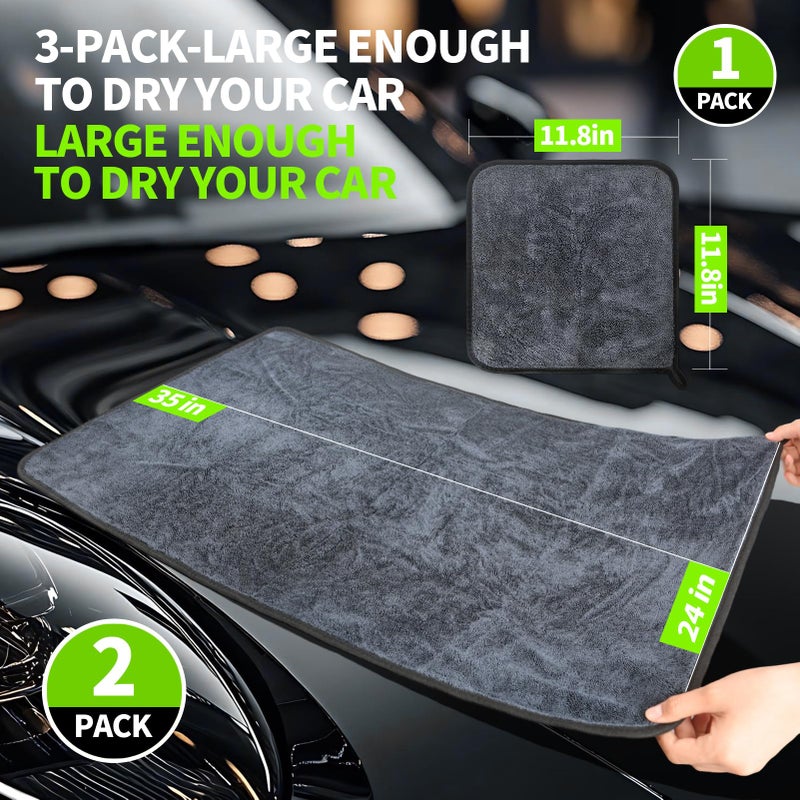 Wontolf Ultra Absorbent Car Drying Towels with Storage Bag, Extra Large Microfiber Towels for Cars, (36" x 24") Drying Towels Car Detailing, Streak Free, No Water Spots, Scratch-Free, 3 Pack - Image 2
