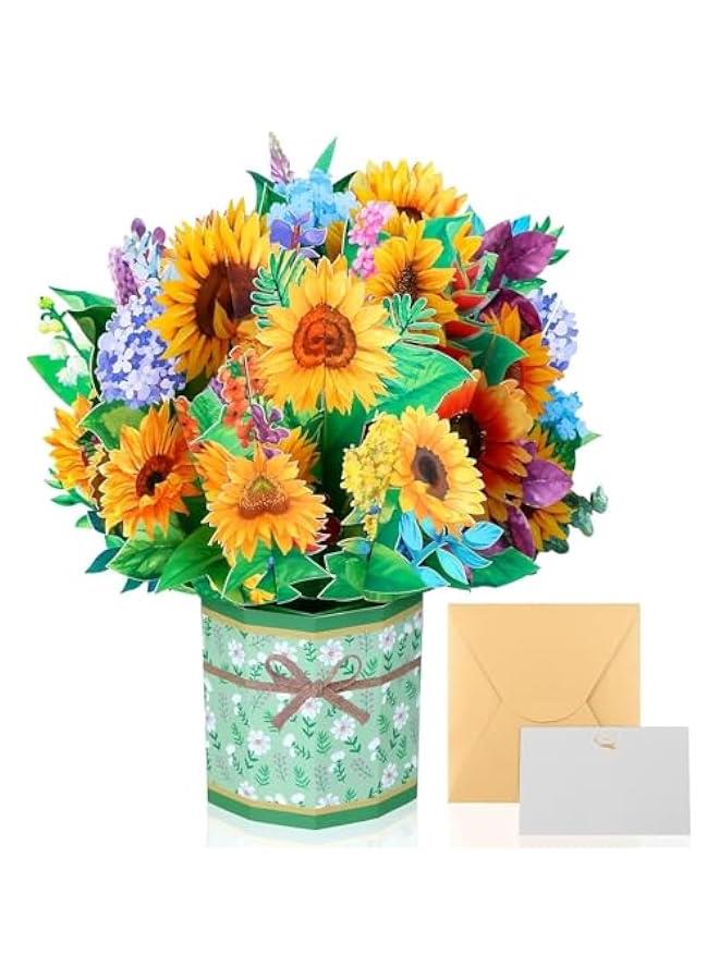 FYLX Paper Flower Bouquet  Up Cards Sunflower 3D  Up Birthday Cards Greeting Cards and Envelope Anniversary Cards Get Well Soon Cards  for Women Wife Mom Friends Female - Image 1