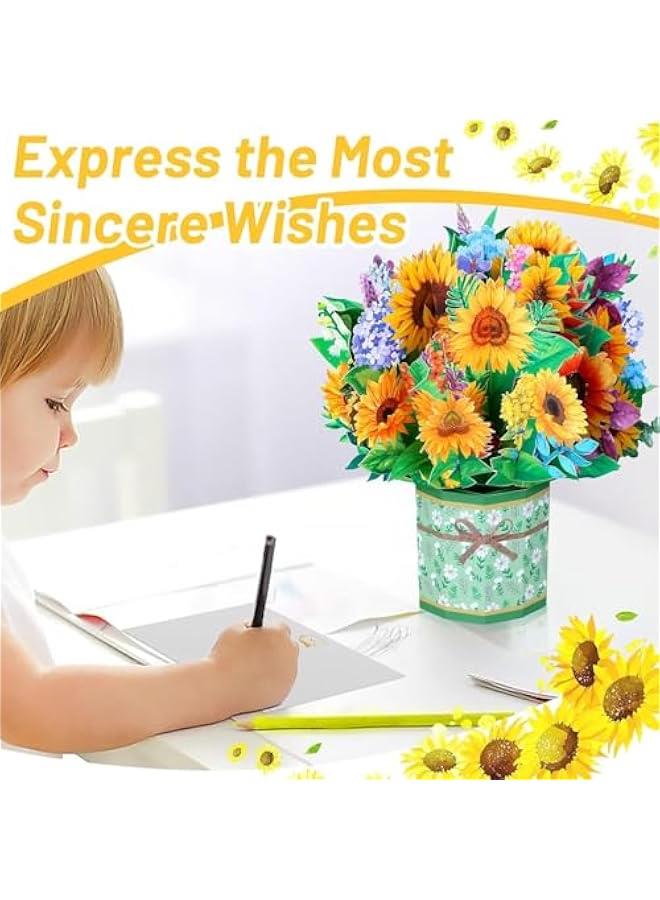 FYLX Paper Flower Bouquet  Up Cards Sunflower 3D  Up Birthday Cards Greeting Cards and Envelope Anniversary Cards Get Well Soon Cards  for Women Wife Mom Friends Female - Image 3