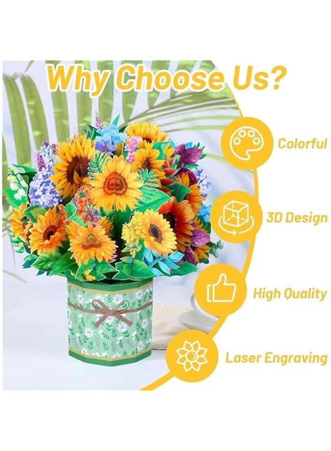 FYLX Paper Flower Bouquet  Up Cards Sunflower 3D  Up Birthday Cards Greeting Cards and Envelope Anniversary Cards Get Well Soon Cards  for Women Wife Mom Friends Female - Image 4