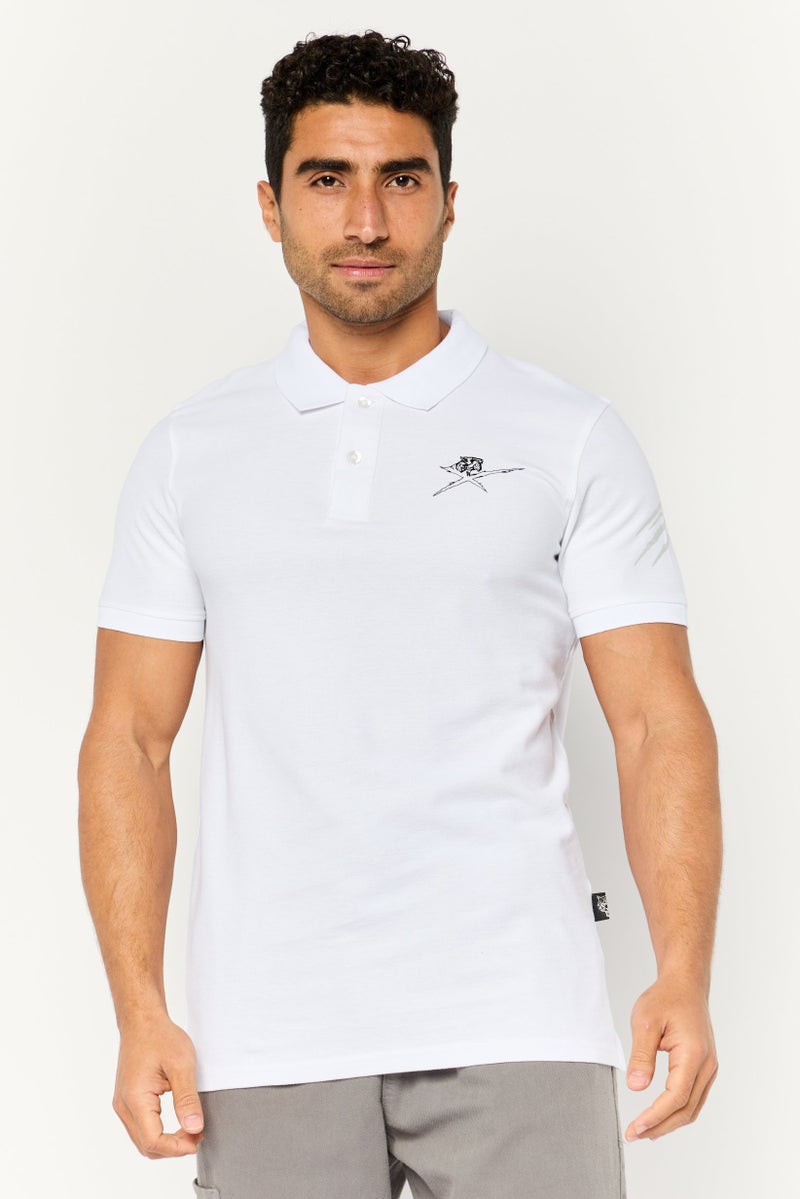 PHILIPP PLEIN Plein Sport Men Sportswear Fit Short Sleeves Outdoor Polo Shirt, White - Image 1