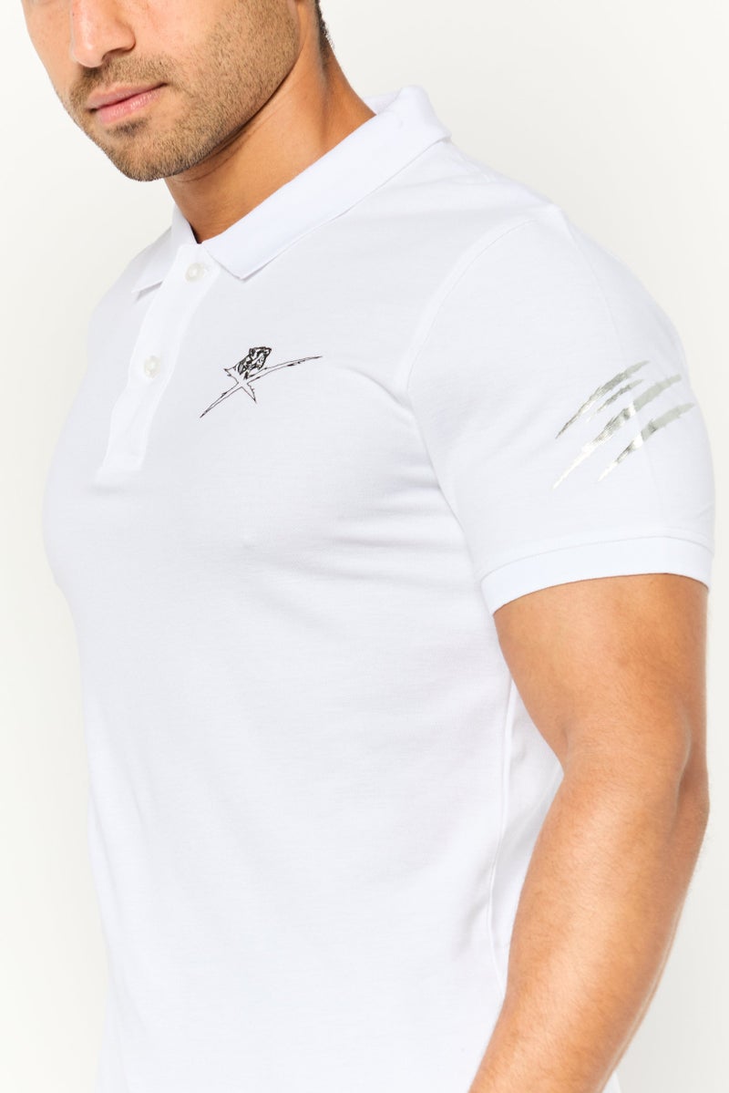 PHILIPP PLEIN Plein Sport Men Sportswear Fit Short Sleeves Outdoor Polo Shirt, White - Image 3