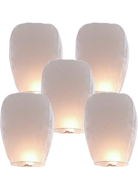 Sky Lanterns, Chinese Lanterns Fully Assembled, Flying Lanterns Easy to Use, Paper Lanterns for Parties, Birthdays, Events, New Years, Memorial Ceremonies (5 Pack White)