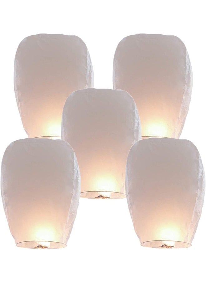Sky Lanterns, Chinese Lanterns Fully Assembled, Flying Lanterns Easy to Use, Paper Lanterns for Parties, Birthdays, Events, New Years, Memorial Ceremonies (5 Pack White)