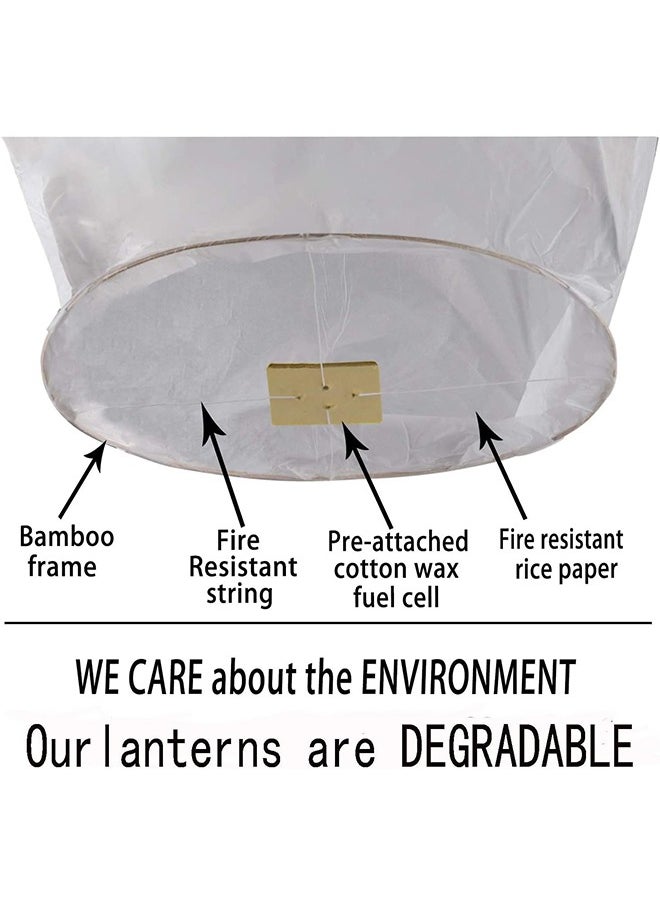 Sky Lanterns, Chinese Lanterns Fully Assembled, Flying Lanterns Easy to Use, Paper Lanterns for Parties, Birthdays, Events, New Years, Memorial Ceremonies (5 Pack White)