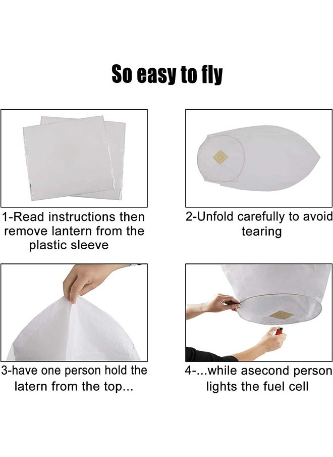 Sky Lanterns, Chinese Lanterns Fully Assembled, Flying Lanterns Easy to Use, Paper Lanterns for Parties, Birthdays, Events, New Years, Memorial Ceremonies (5 Pack White)