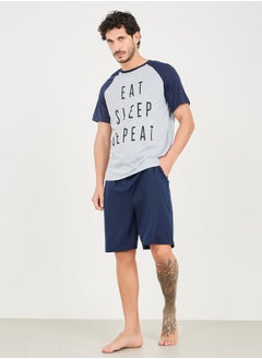 Eat Sleep Repeat Print Crew Neck T-shirt and Short Set