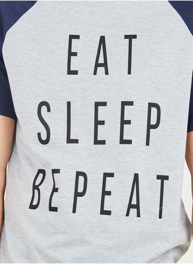 Styli - Eat Sleep Repeat Print Crew Neck T-shirt and Short Set - Image 1