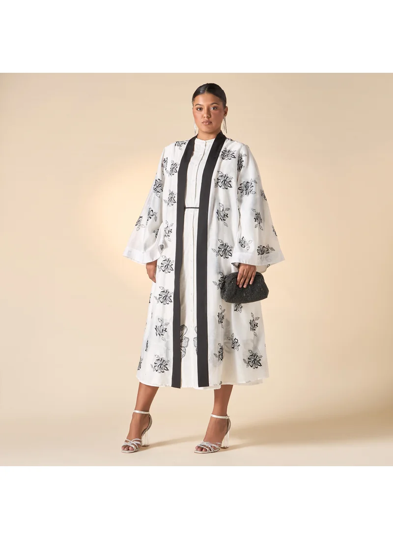 Ulla Popken Plus Size Ulla Popken All-Over Embroidered Open Front Shrug