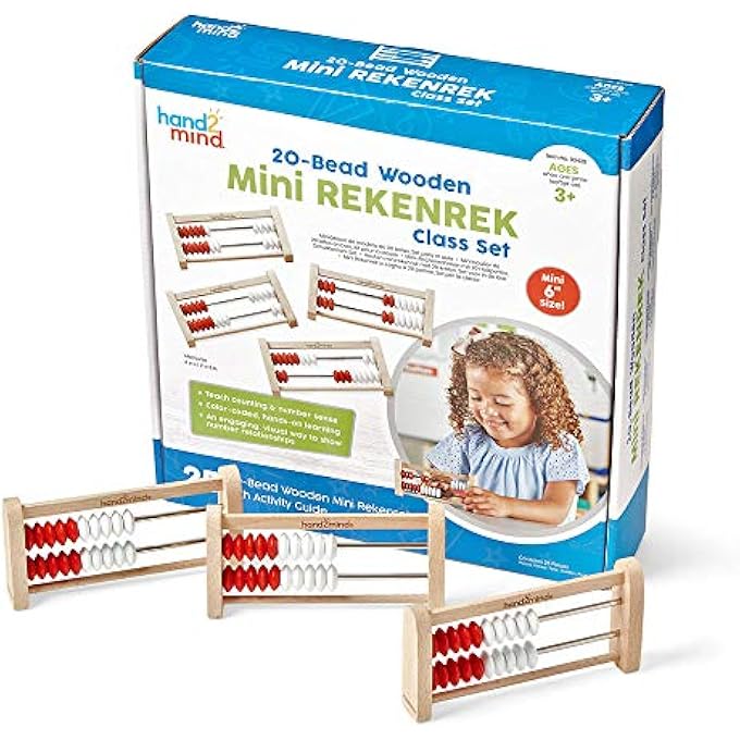 MINI 20 BEAD WOODEN REKENREK CLASS SET, ABACUS FOR KIDS MATH, MATH MANIPULATIVES KINDERGARTEN, COUNTING RACK FOR KIDS, COUNTERS FOR KIDS MATH, KIDS EDUCATIONAL TOYS (SET OF 25) - Image 1