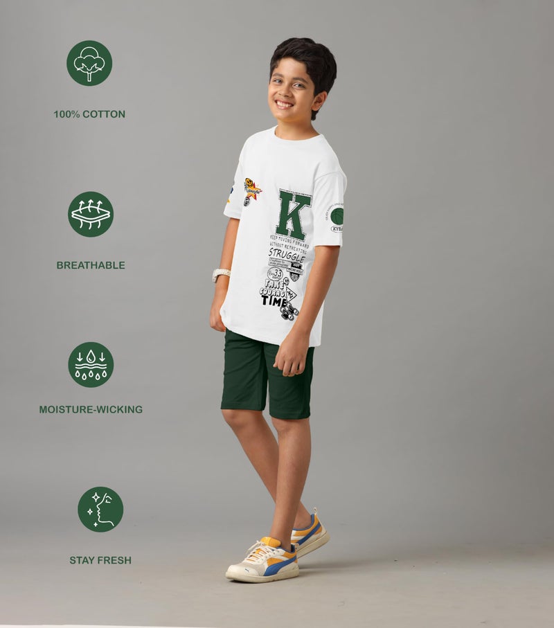 KYDA KIDS® 100% Pure Cotton Boys Premium Printed Tshirt and Shorts Co-ords Set (Pack of 1) - Image 3
