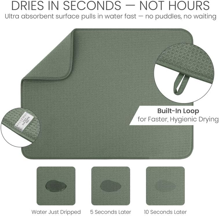 Bellemain XXL Dish Mat 24" x 17" (LARGEST MAT) Microfiber Dish Drying Mat, Super absorbent by (Green) - Image 3