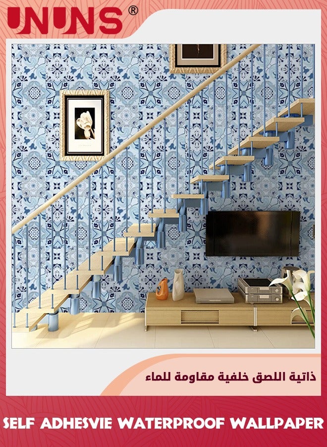 UNUNS Wall Stickers,45cmx10m Self Adhesive Wallpaper,Moroccan Tiles Wall Paper,Contact Paper Peel And Stick Wall Stickers,Waterproof Oil-Proof Wall Decoration For Living Room Bath Room Kitchen Furniture - Image 2