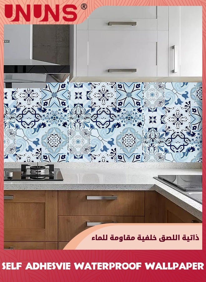UNUNS Wall Stickers,45cmx10m Self Adhesive Wallpaper,Moroccan Tiles Wall Paper,Contact Paper Peel And Stick Wall Stickers,Waterproof Oil-Proof Wall Decoration For Living Room Bath Room Kitchen Furniture - Image 5