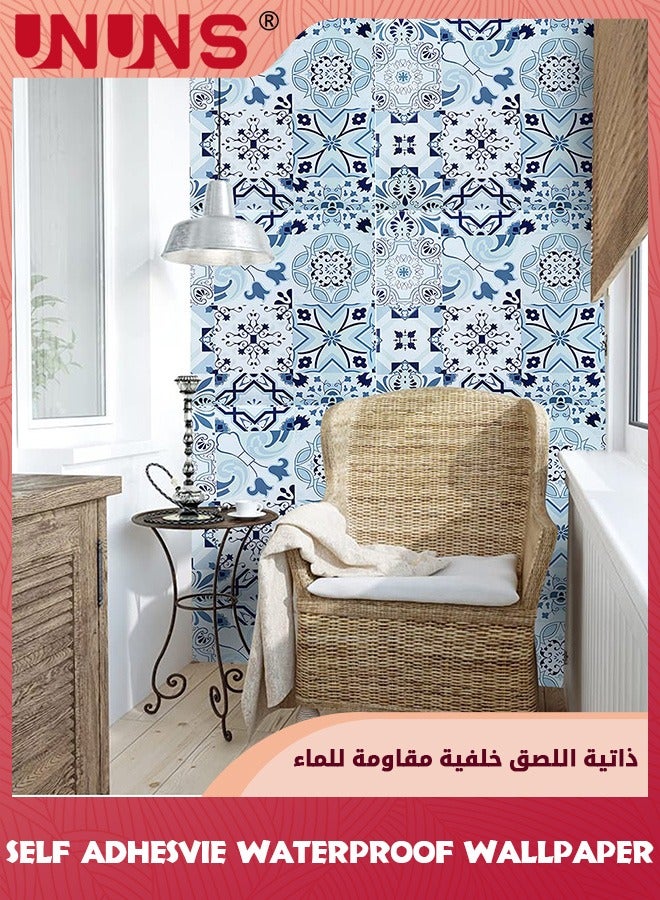 UNUNS Wall Stickers,45cmx10m Self Adhesive Wallpaper,Moroccan Tiles Wall Paper,Contact Paper Peel And Stick Wall Stickers,Waterproof Oil-Proof Wall Decoration For Living Room Bath Room Kitchen Furniture - Image 3