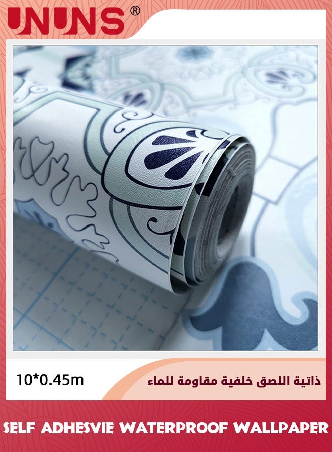 UNUNS Wall Stickers,45cmx10m Self Adhesive Wallpaper,Moroccan Tiles Wall Paper,Contact Paper Peel And Stick Wall Stickers,Waterproof Oil-Proof Wall Decoration For Living Room Bath Room Kitchen Furniture - Image 1