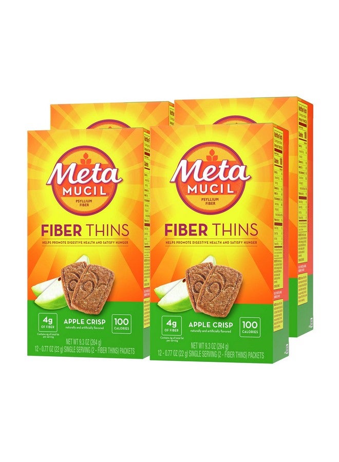 Metamucil, Fiber Thins, Daily Psyllium Husk Fiber Supplement, Supports Digestive Health and Satisfies Hunger, Apple Crisp Flavor, 48 Total Servings (4 Packs of 12) - Image 1