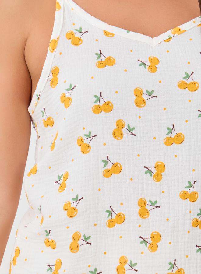 Styli All-Over Cherry Print Cotton Gauze Ruffle Hem Cami and Pyjama Set - Image 4