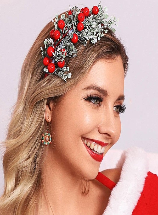 GORTIN Christmas Headbands Xmas Flower Headband Red Berries Hair Hoop Snow Christmas Wreath Hair Band Holiday Party Costume Hair Accessory for Women - Image 1