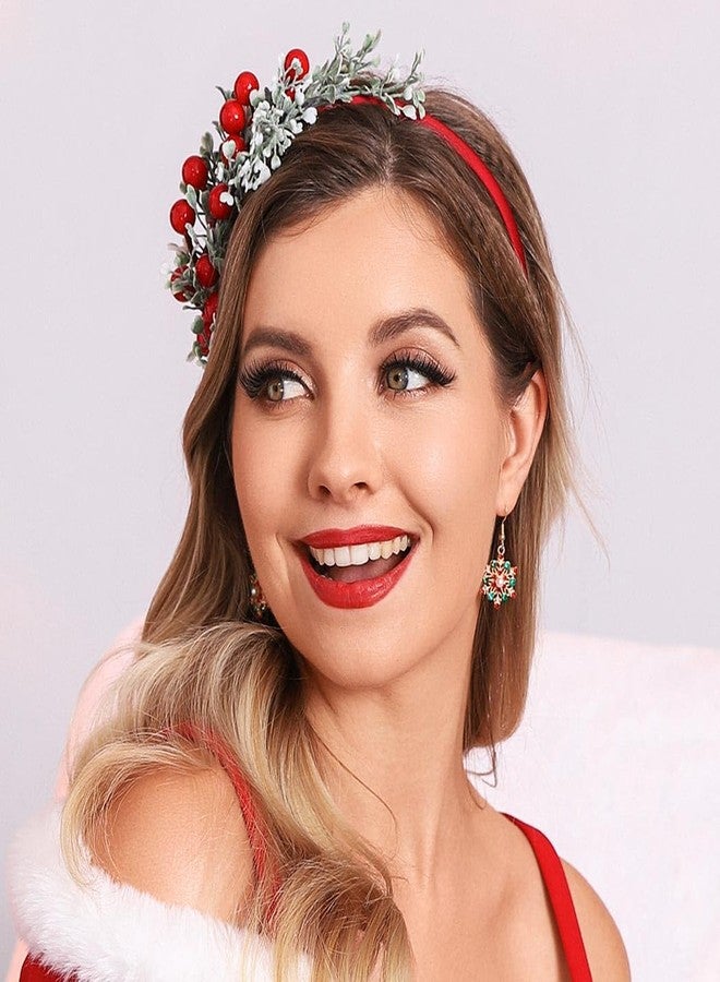 GORTIN Christmas Headbands Xmas Flower Headband Red Berries Hair Hoop Snow Christmas Wreath Hair Band Holiday Party Costume Hair Accessory for Women - Image 5