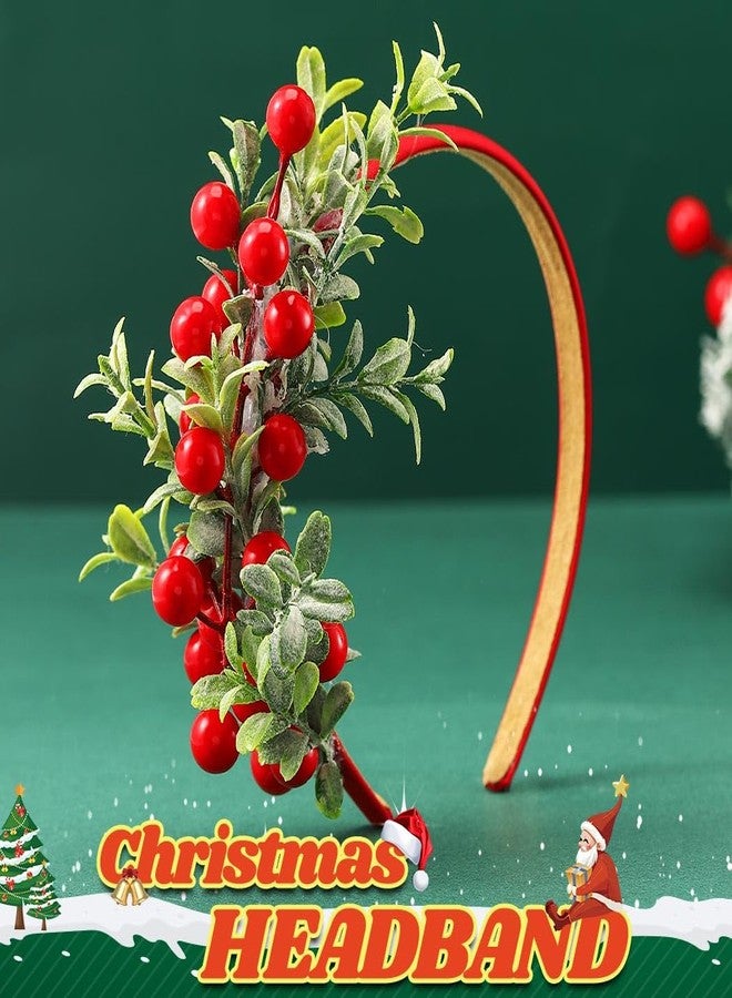 GORTIN Christmas Headbands Xmas Flower Headband Red Berries Hair Hoop Snow Christmas Wreath Hair Band Holiday Party Costume Hair Accessory for Women - Image 2