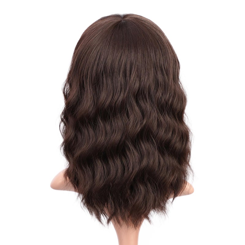 ENTRANCED STYLES Short Dark Brown Wigs for Women Wavy Bob Wig with Bangs Women's Shoulder Length Synthetic Curly Pastel Bob Wig for Girl Colorful Cosplay Wigs - Image 3