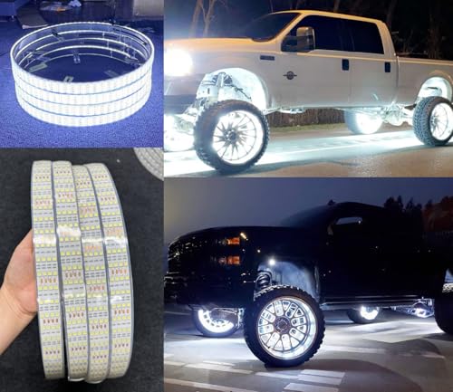 Tzvmny 4PCS 155 Quad Row Pure White LED Wheel Rim Lights Bluetooth Control BreathStrobe Flash Modes for OffRoad Car Truck White LED Wheel Lights - Image 1