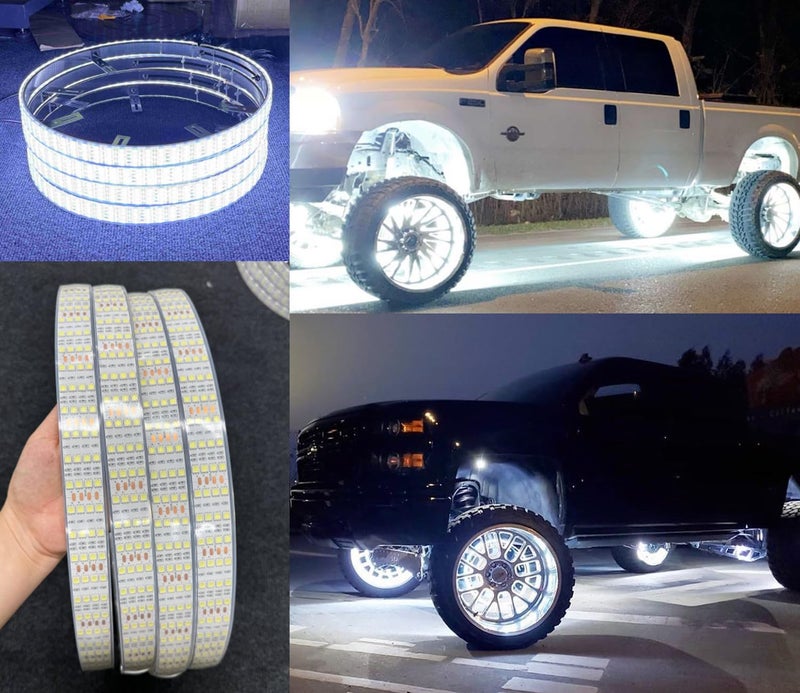 Tzvmny 4PCS 155 Quad Row Pure White LED Wheel Rim Lights Bluetooth Control BreathStrobe Flash Modes for OffRoad Car Truck White LED Wheel Lights - Image 2