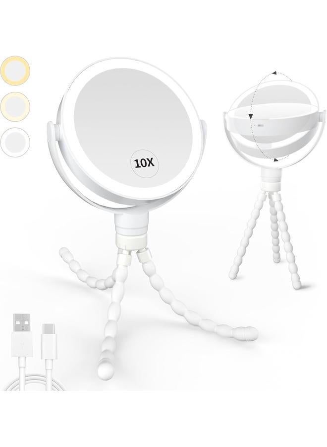 Bluejw مرآة مكياج مضاءة bluejw، مرآة LED مكبرة مزدوجة الجوانب 1X/10X، مرآة مكياج محمولة قابلة للشحن مع 3 ألوان من الإضاءة، لمسة قابلة للتعتيم، مع قاعدة قابلة للفصل، بيضاء - Image 1