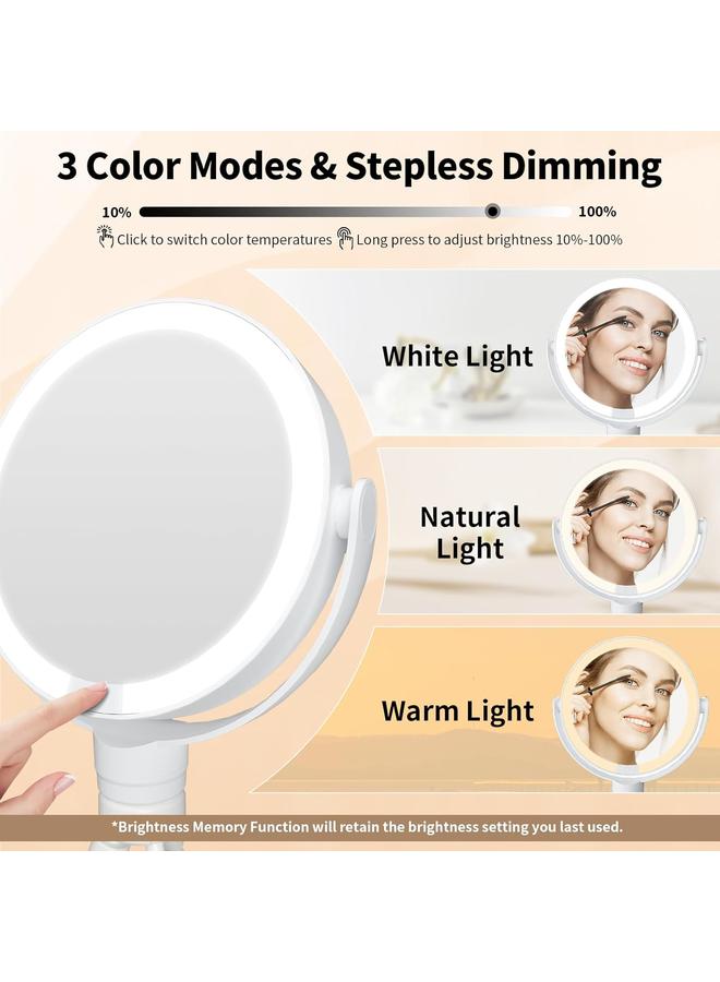 Bluejw مرآة مكياج مضاءة bluejw، مرآة LED مكبرة مزدوجة الجوانب 1X/10X، مرآة مكياج محمولة قابلة للشحن مع 3 ألوان من الإضاءة، لمسة قابلة للتعتيم، مع قاعدة قابلة للفصل، بيضاء - Image 3
