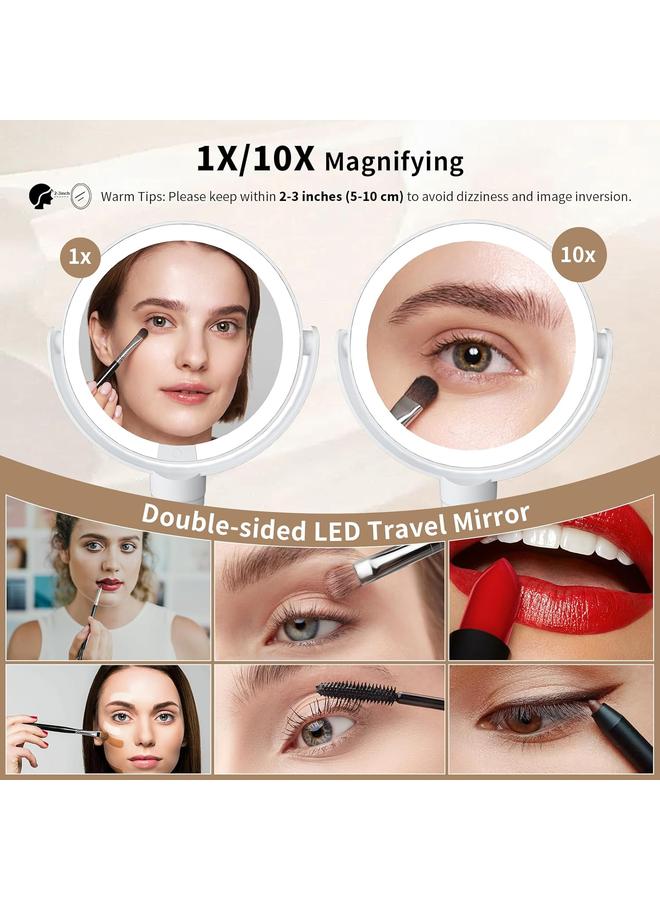 Bluejw مرآة مكياج مضاءة bluejw، مرآة LED مكبرة مزدوجة الجوانب 1X/10X، مرآة مكياج محمولة قابلة للشحن مع 3 ألوان من الإضاءة، لمسة قابلة للتعتيم، مع قاعدة قابلة للفصل، بيضاء - Image 2