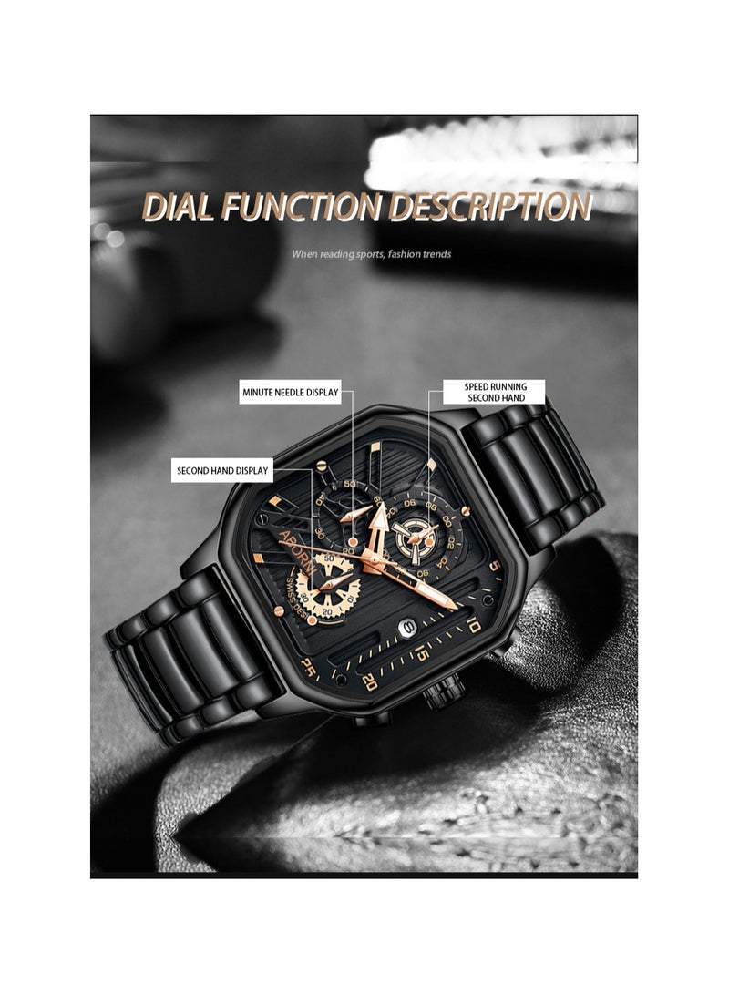 xozgdovg Men's watches high-end luminous waterproof watches men/ YBN-8010 all-black belt silver nail  - Image 5