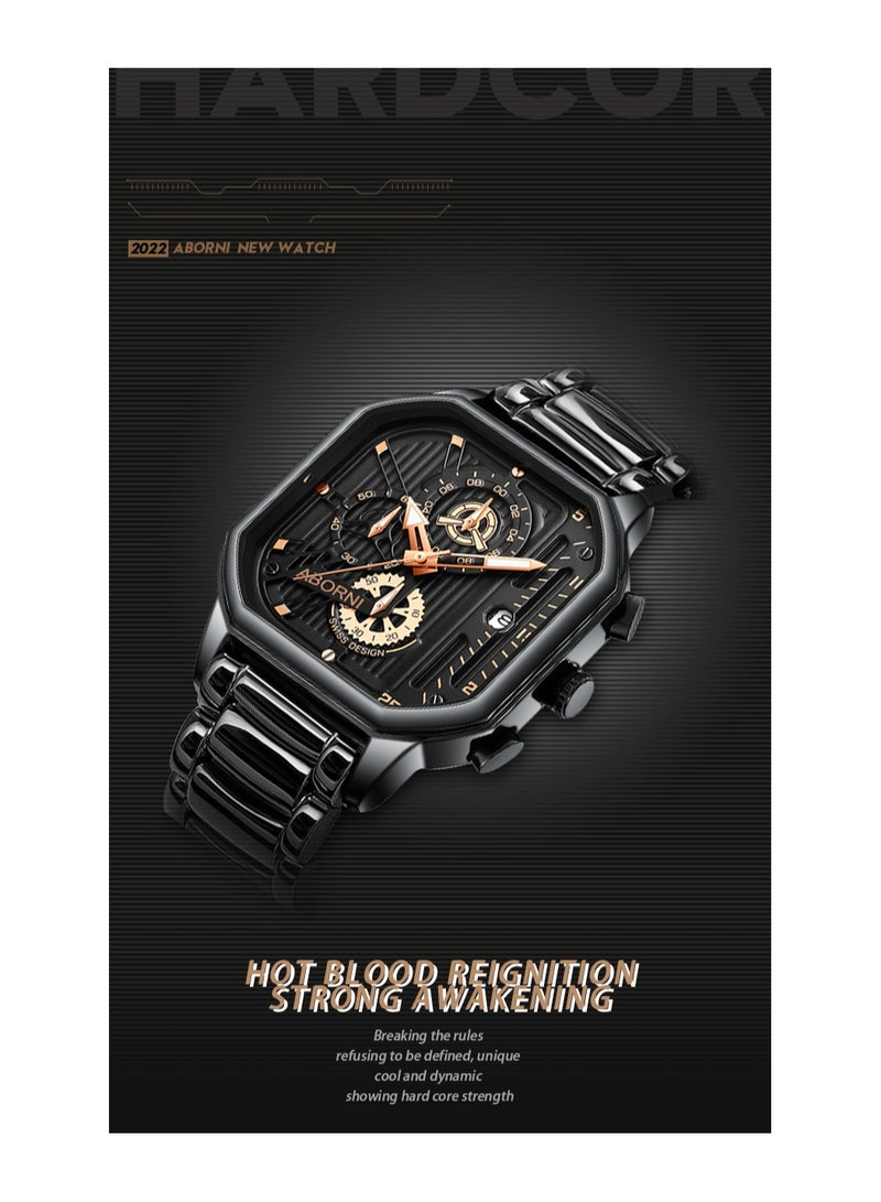 xozgdovg Men's watches high-end luminous waterproof watches men/ YBN-8010 all-black belt silver nail  - Image 2