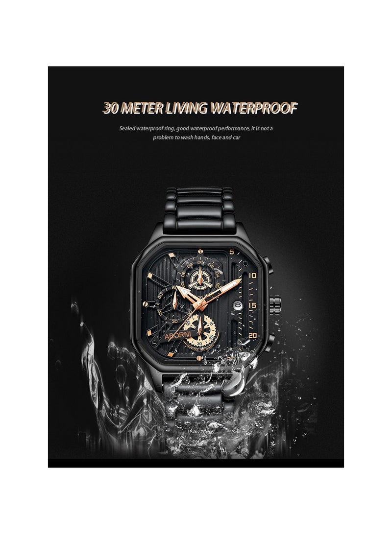 xozgdovg Men's watches high-end luminous waterproof watches men/ YBN-8010 all-black belt silver nail  - Image 4