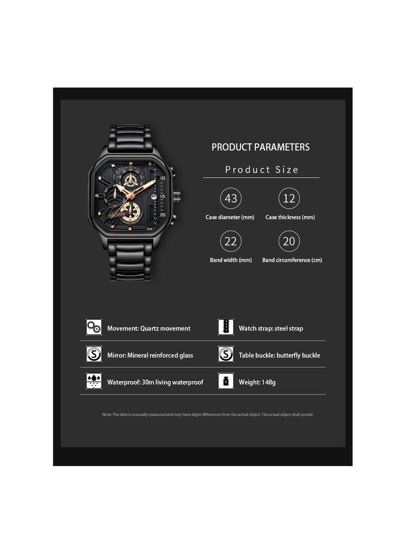 xozgdovg Men's watches high-end luminous waterproof watches men/ YBN-8010 all-black belt silver nail  - Image 3
