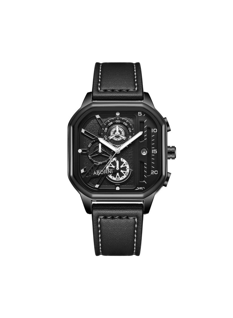 xozgdovg Men's watches high-end luminous waterproof watches men/ YBN-8010 all-black belt silver nail  - Image 1